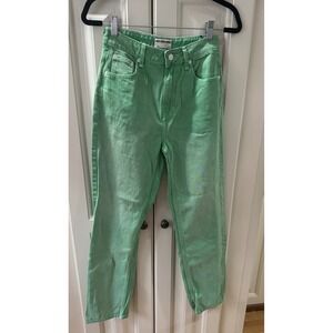 We The Free People High-Rise Straight‎ Leg Jeans Size 26 Green 5 Pocket EUC